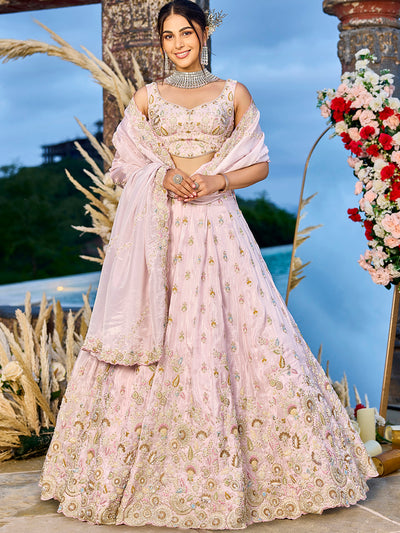 Tissue Fabric Beads & Sequince Embroidered Ready to Wear Lehenga Choli & Dupatta houseofpanchhi