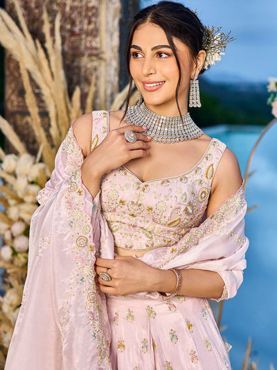 Tissue Fabric Beads & Sequince Embroidered Ready to Wear Lehenga Choli & Dupatta houseofpanchhi