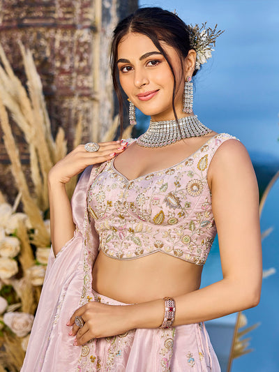 Tissue Fabric Beads & Sequince Embroidered Ready to Wear Lehenga Choli & Dupatta houseofpanchhi