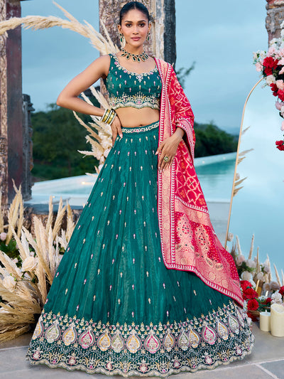 Cosmos Silk Fabric Beads & Sequince Embroidered Ready to Wear Lehenga Choli & Dupatta houseofpanchhi