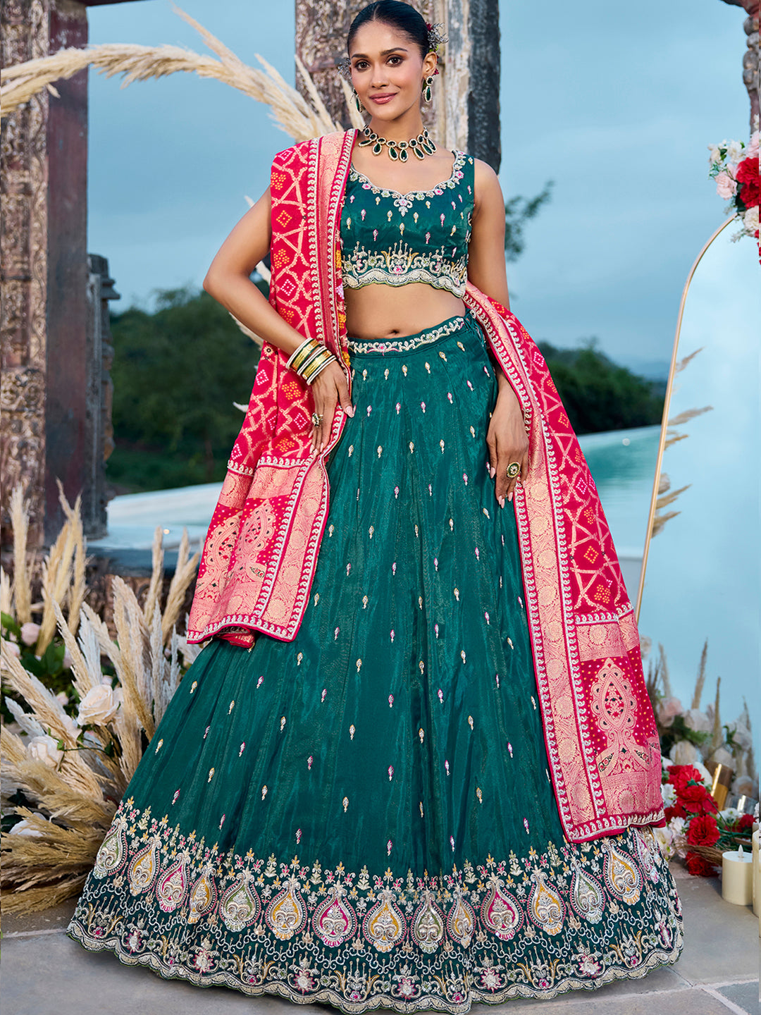 Cosmos Silk Fabric Beads & Sequince Embroidered Ready to Wear Lehenga Choli & Dupatta houseofpanchhi