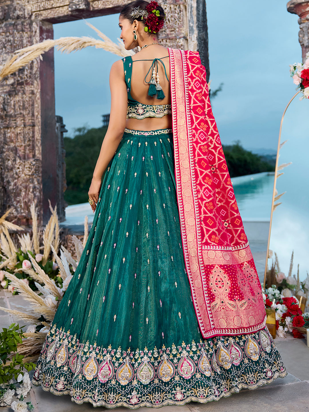 Cosmos Silk Fabric Beads & Sequince Embroidered Ready to Wear Lehenga Choli & Dupatta houseofpanchhi