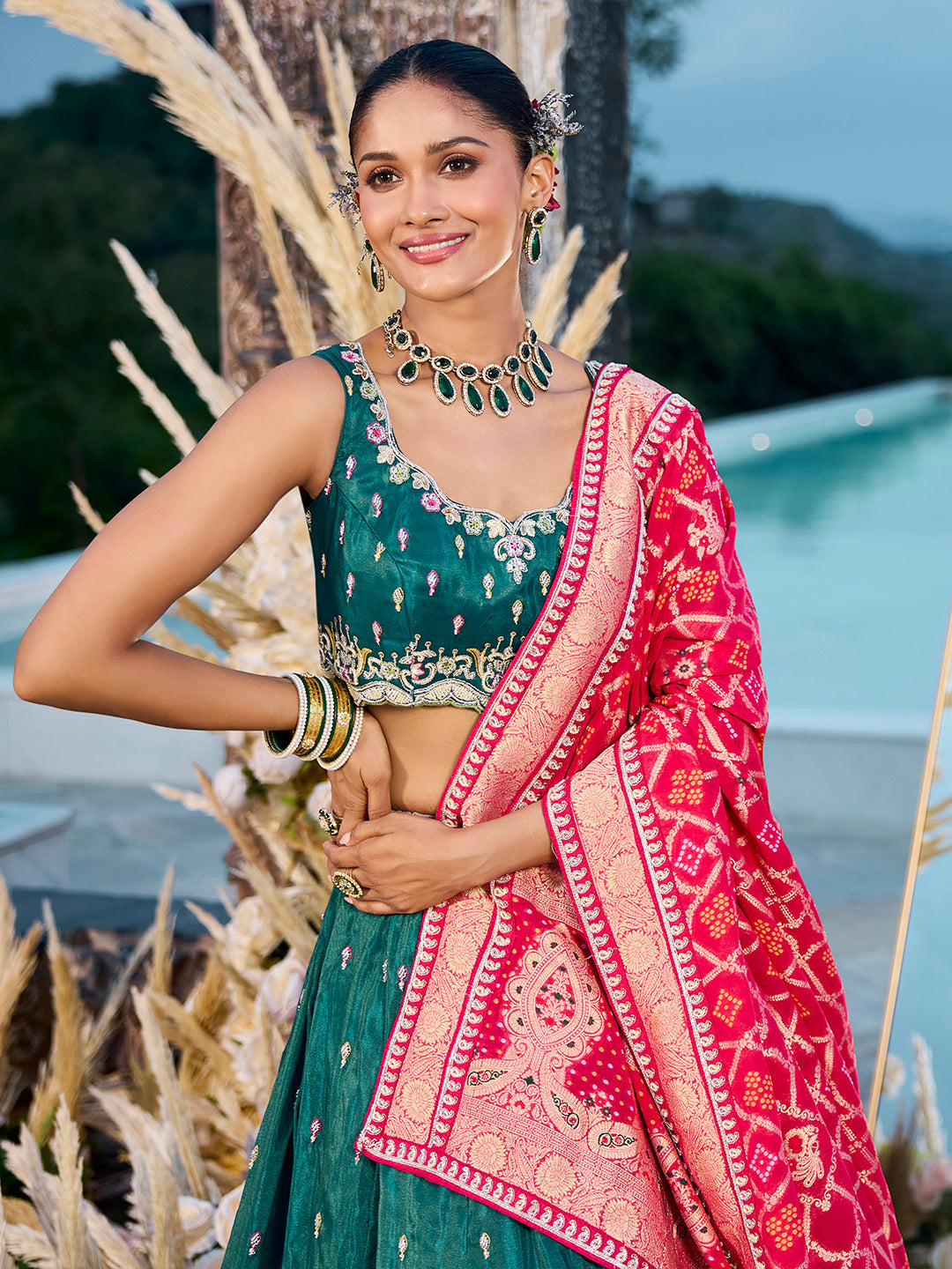 Cosmos Silk Fabric Beads & Sequince Embroidered Ready to Wear Lehenga Choli & Dupatta houseofpanchhi