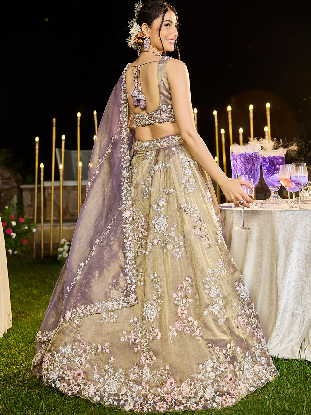Tissue Fabric Beads & Sequince Embroidered Semi-Stitched Lehenga Choli & Dupatta House of Panchhi