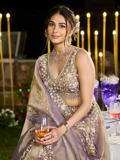 Tissue Fabric Beads & Sequince Embroidered Semi-Stitched Lehenga Choli & Dupatta House of Panchhi