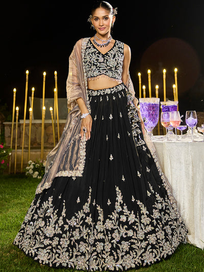 Satin Silk Fabric Beads & Sequince Embroidered Ready to Wear Lehenga Choli & Dupatta houseofpanchhi
