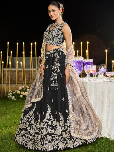 Satin Silk Fabric Beads & Sequince Embroidered Ready to Wear Lehenga Choli & Dupatta houseofpanchhi