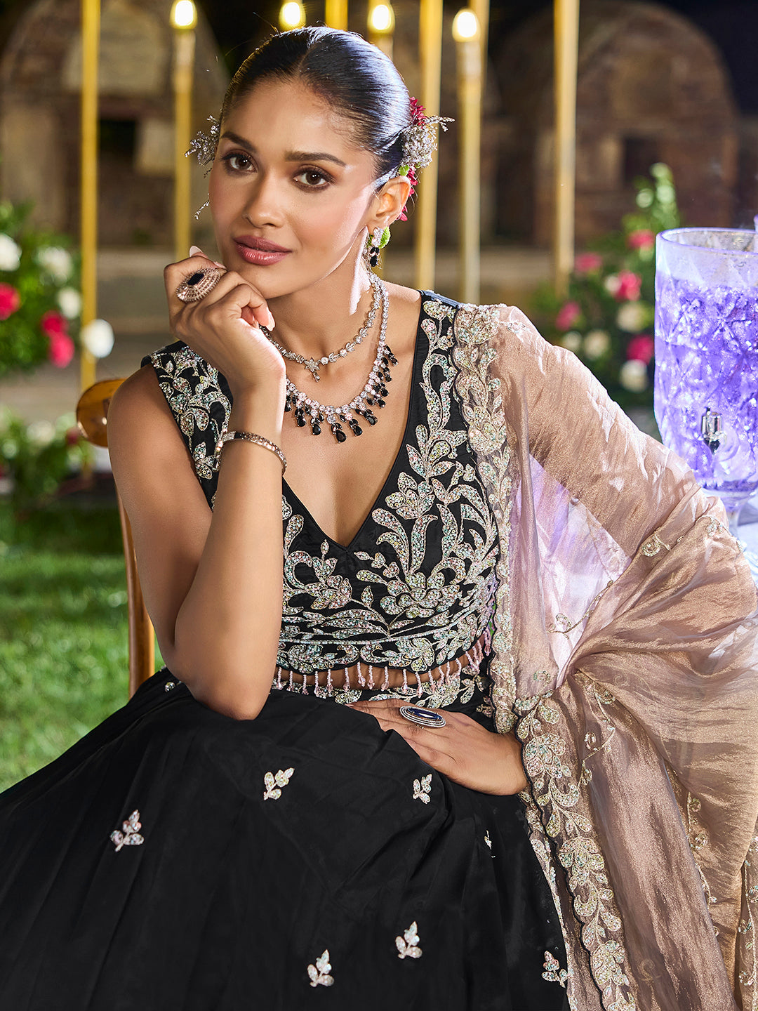 Satin Silk Fabric Beads & Sequince Embroidered Ready to Wear Lehenga Choli & Dupatta houseofpanchhi