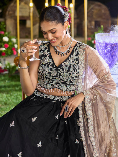 Satin Silk Fabric Beads & Sequince Embroidered Ready to Wear Lehenga Choli & Dupatta houseofpanchhi