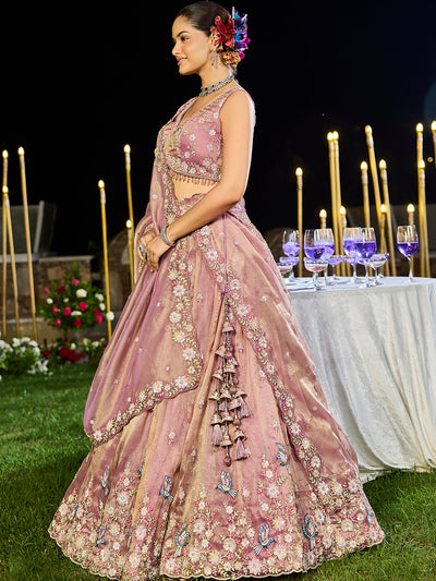 Tissue Fabric Beads & Sequince Embroidered Ready to Wear Lehenga Choli & Dupatta houseofpanchhi