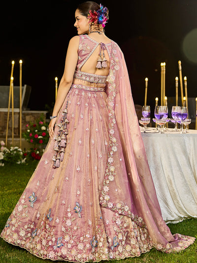 Tissue Fabric Beads & Sequince Embroidered Ready to Wear Lehenga Choli & Dupatta houseofpanchhi