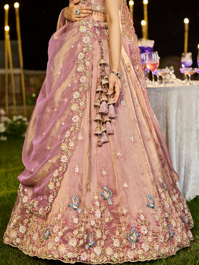 Tissue Fabric Beads & Sequince Embroidered Ready to Wear Lehenga Choli & Dupatta houseofpanchhi