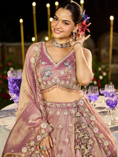 Tissue Fabric Beads & Sequince Embroidered Ready to Wear Lehenga Choli & Dupatta houseofpanchhi
