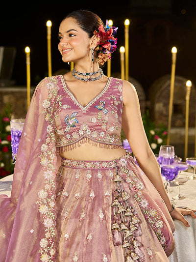 Tissue Fabric Beads & Sequince Embroidered Ready to Wear Lehenga Choli & Dupatta houseofpanchhi