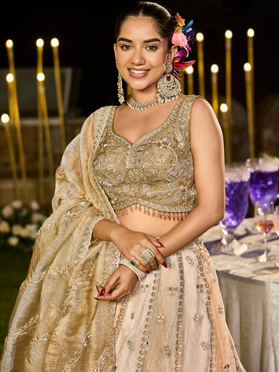 Satin Silk Fabric Beads & Sequinned Embroidered Ready to Wear Lehenga Choli & Dupatta House of Panchhi