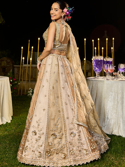 Satin Silk Fabric Beads & Sequinned Embroidered Ready to Wear Lehenga Choli & Dupatta House of Panchhi