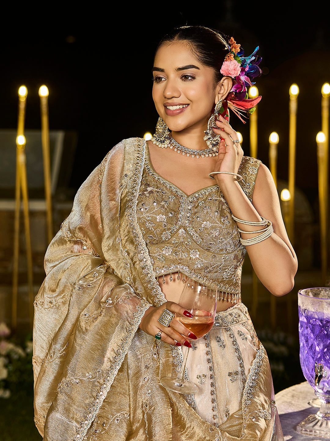 Satin Silk Fabric Beads & Sequinned Embroidered Ready to Wear Lehenga Choli & Dupatta House of Panchhi