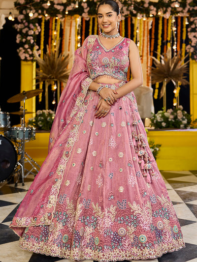 Satin Silk Fabric Sequined Embroidered Ready to Wear Lehenga Choli & Dupatta houseofpanchhi