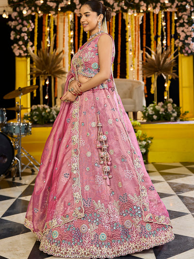 Satin Silk Fabric Sequined Embroidered Ready to Wear Lehenga Choli & Dupatta houseofpanchhi
