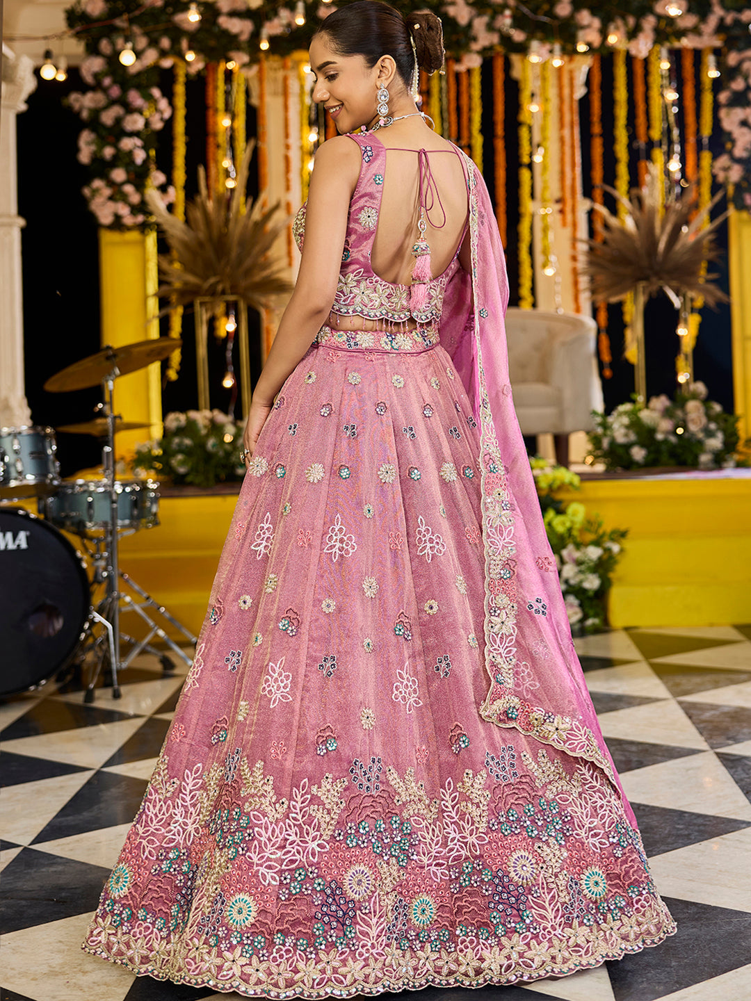 Satin Silk Fabric Sequined Embroidered Ready to Wear Lehenga Choli & Dupatta houseofpanchhi