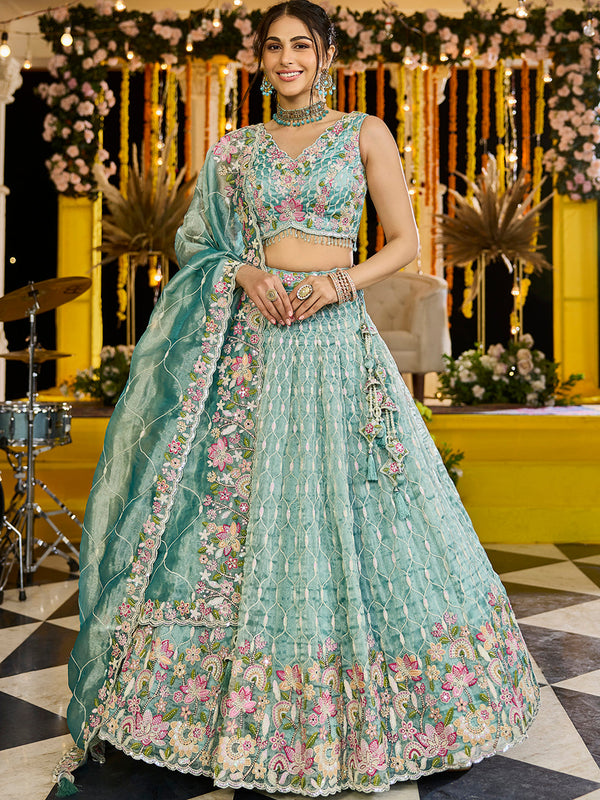 Satin Silk Fabric Sequinned Embroidered Ready to Wear Lehenga Choli & Dupatta