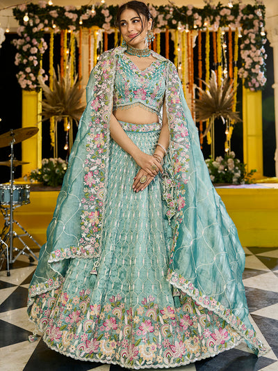 Satin Silk Fabric Sequinned Embroidered Ready to Wear Lehenga Choli & Dupatta houseofpanchhi