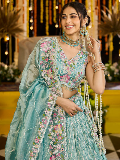 Satin Silk Fabric Sequinned Embroidered Ready to Wear Lehenga Choli & Dupatta houseofpanchhi