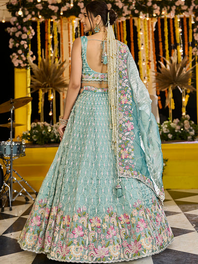 Satin Silk Fabric Sequinned Embroidered Ready to Wear Lehenga Choli & Dupatta houseofpanchhi