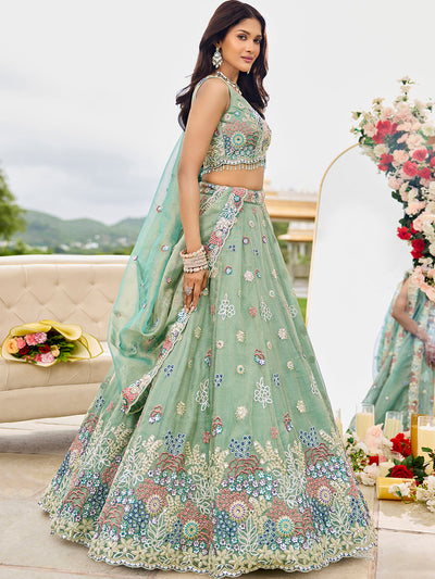 Satin Silk Fabric Sequined Embroidered Ready to Wear Lehenga Choli & Dupatta houseofpanchhi