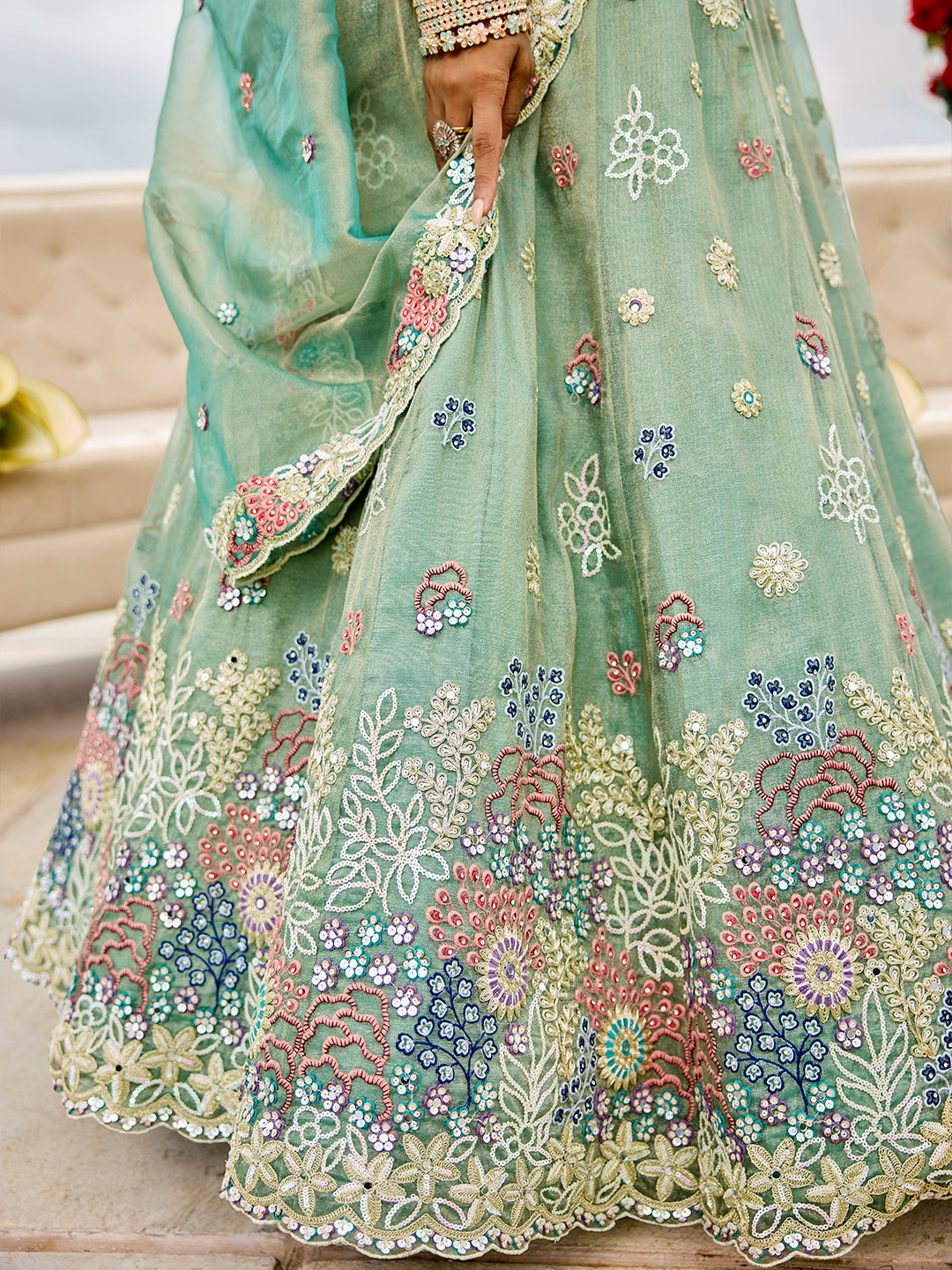 Satin Silk Fabric Sequined Embroidered Ready to Wear Lehenga Choli & Dupatta houseofpanchhi