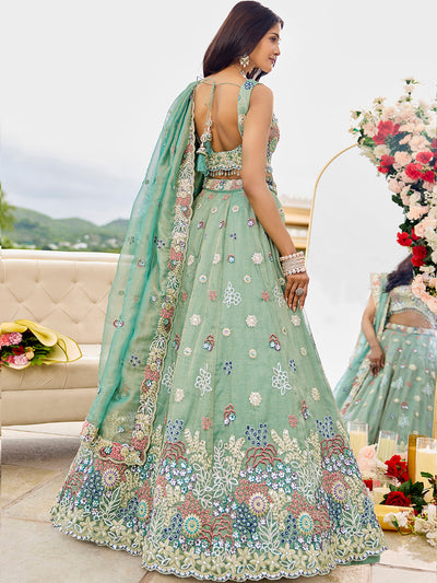 Satin Silk Fabric Sequined Embroidered Ready to Wear Lehenga Choli & Dupatta houseofpanchhi