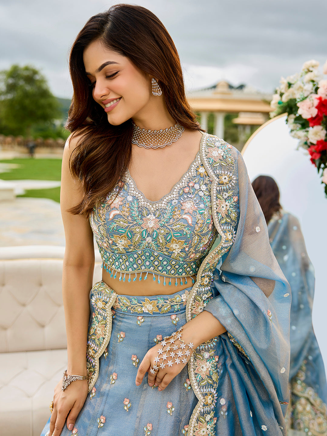 Satin Silk Fabric Sequinned Embroidered Ready to Wear Lehenga Choli & Dupatta houseofpanchhi