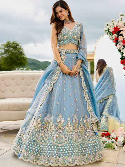 Satin Silk Fabric Sequinned Embroidered Ready to Wear Lehenga Choli & Dupatta houseofpanchhi