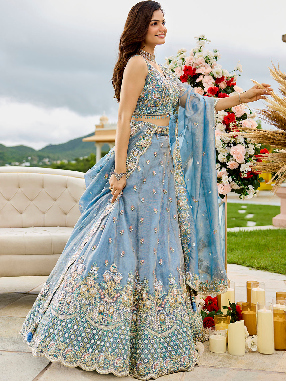 Satin Silk Fabric Sequinned Embroidered Ready to Wear Lehenga Choli & Dupatta houseofpanchhi