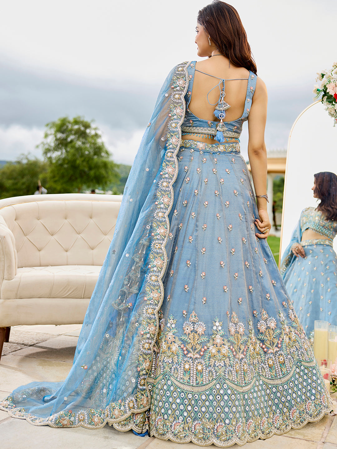 Satin Silk Fabric Sequinned Embroidered Ready to Wear Lehenga Choli & Dupatta houseofpanchhi