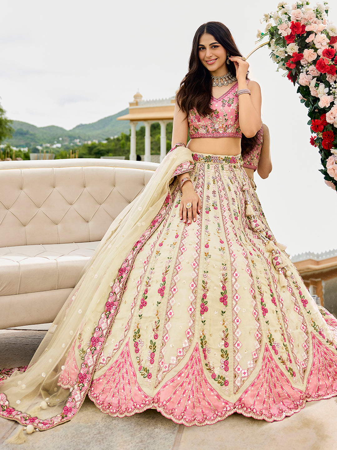 Tissue Fabric Sequins embroidery Semi-Stitched Lehenga & Unstitched Blouse With Dupatta House of Panchhi