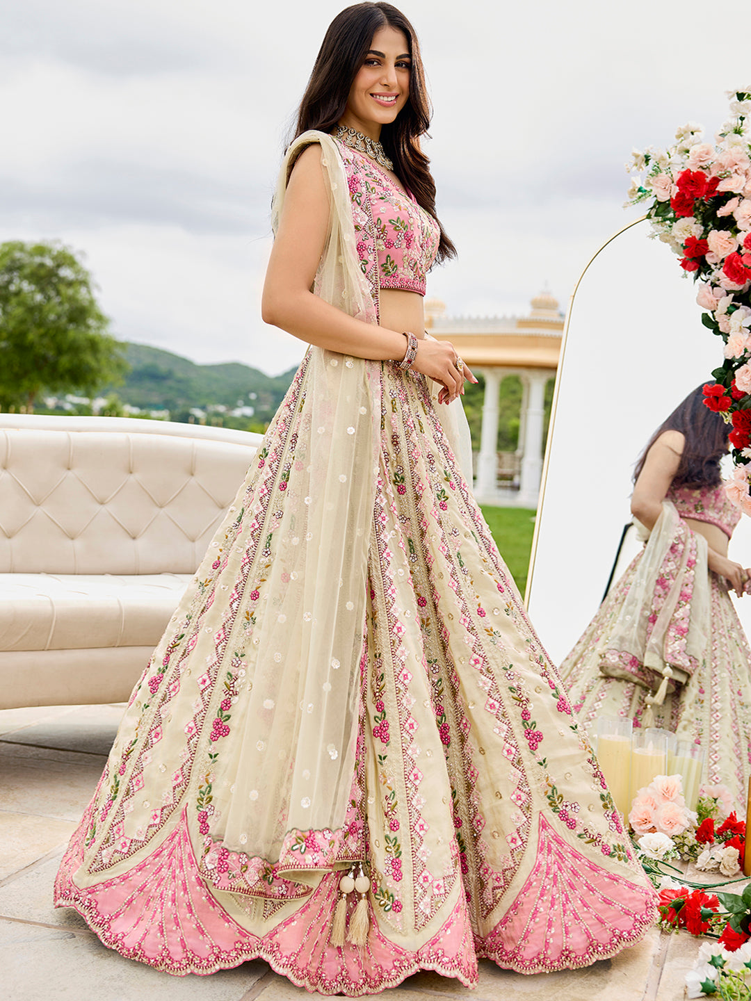 Tissue Fabric Sequins embroidery Semi-Stitched Lehenga & Unstitched Blouse With Dupatta House of Panchhi