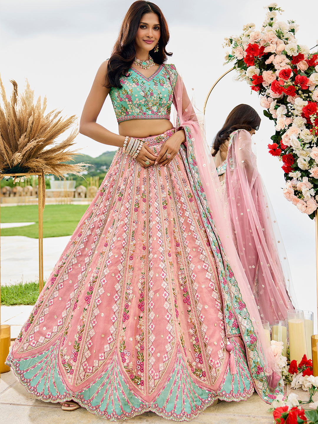 Tissue Fabric Sequins embroidery Semi-Stitched Lehenga & Unstitched Blouse With Dupatta House of Panchhi