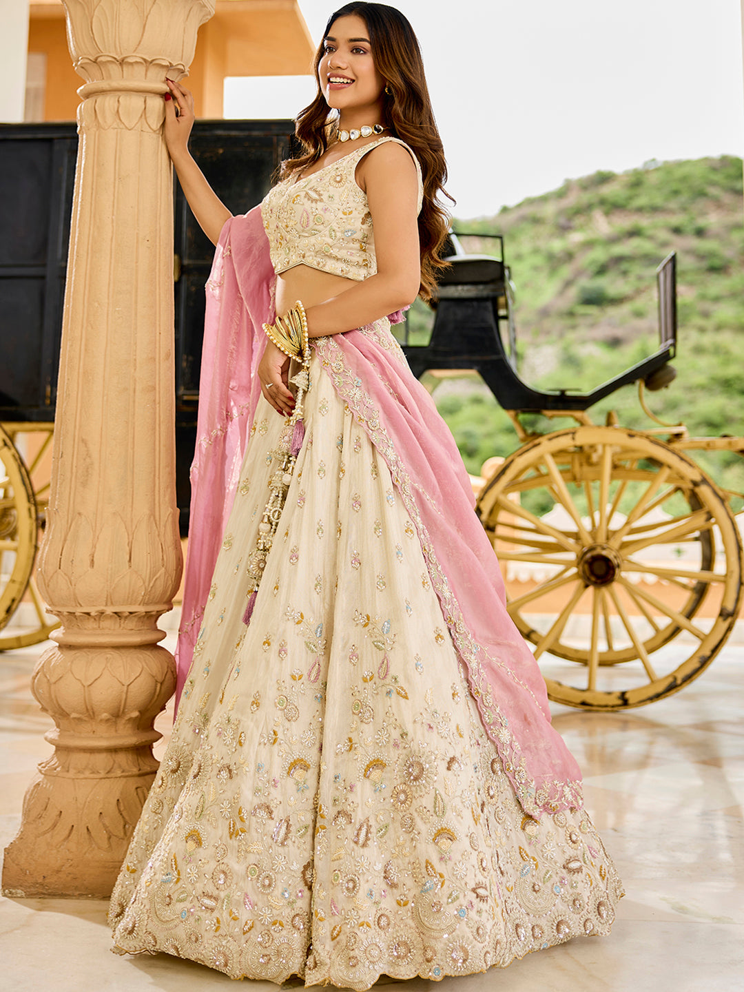 Tissue Fabric Beads & Sequince Embroidered Ready to Wear Lehenga Choli & Dupatta houseofpanchhi