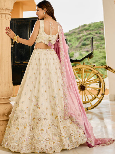 Tissue Fabric Beads & Sequince Embroidered Ready to Wear Lehenga Choli & Dupatta houseofpanchhi