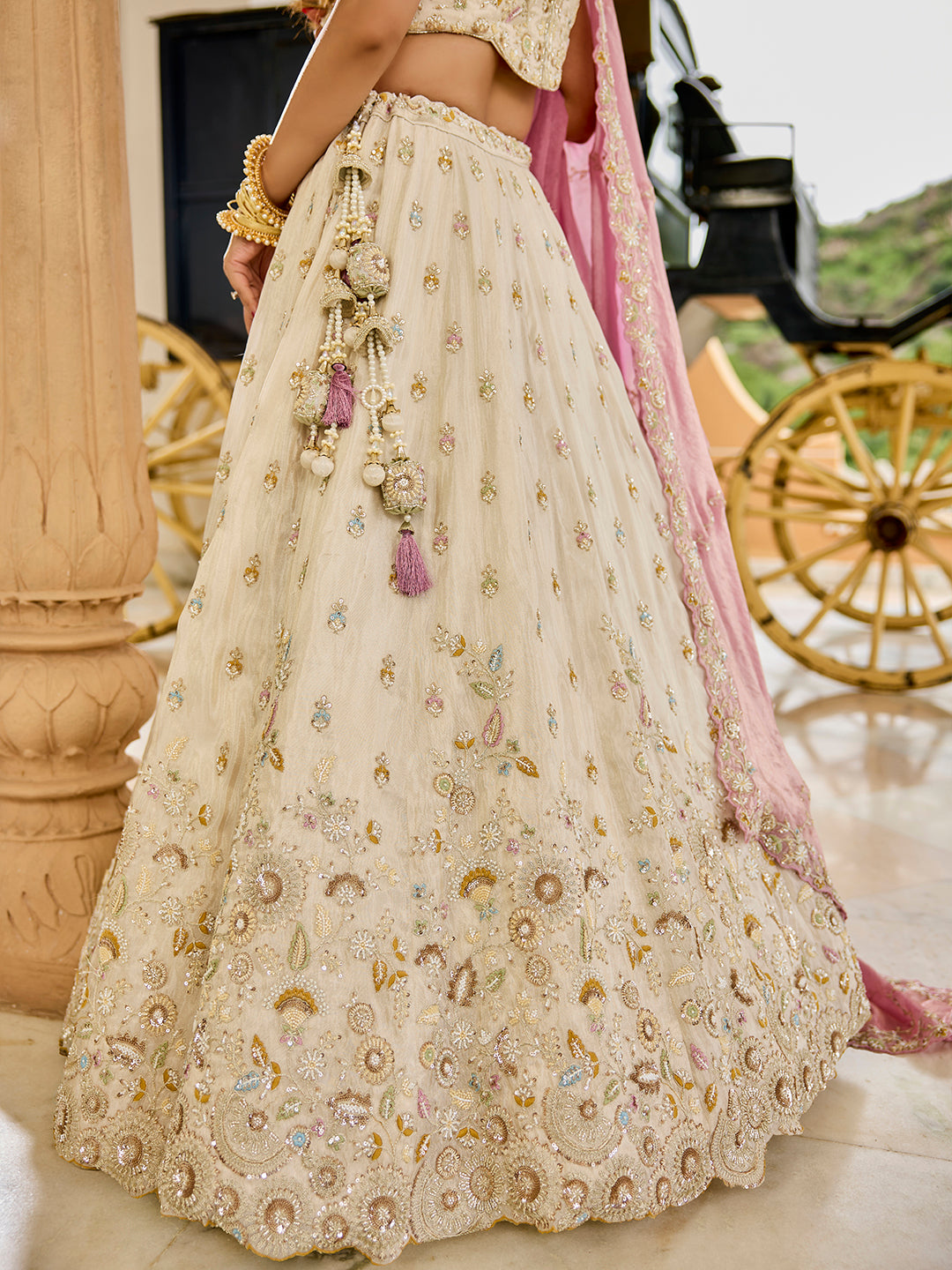 Tissue Fabric Beads & Sequince Embroidered Ready to Wear Lehenga Choli & Dupatta houseofpanchhi