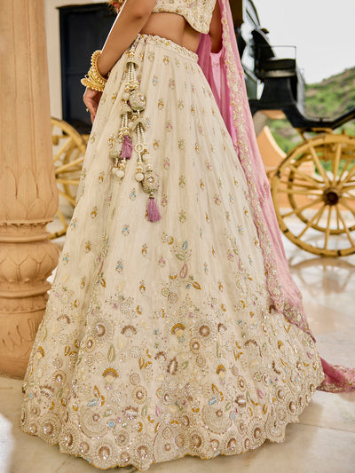 Tissue Fabric Beads & Sequince Embroidered Ready to Wear Lehenga Choli & Dupatta houseofpanchhi