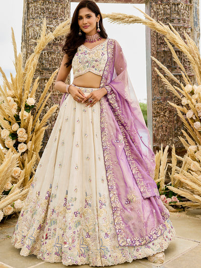 Purple- Tissue Fabric Sequins Thread & Embroidery Ready to Wear Lehenga Choli & Dupatta houseofpanchhi