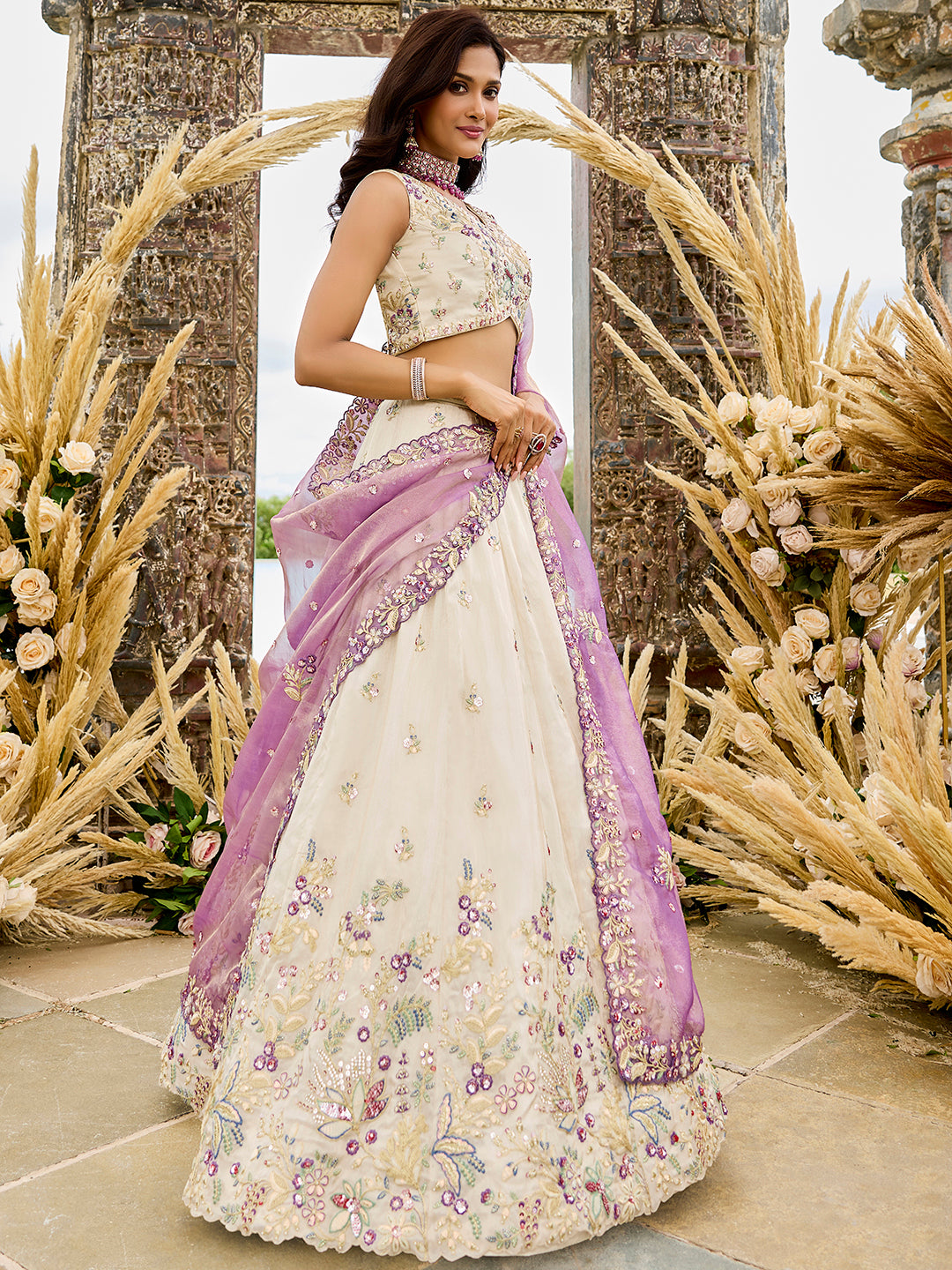 Purple- Tissue Fabric Sequins Thread & Embroidery Ready to Wear Lehenga Choli & Dupatta houseofpanchhi