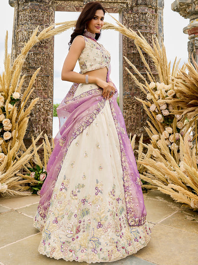 Purple- Tissue Fabric Sequins Thread & Embroidery Ready to Wear Lehenga Choli & Dupatta houseofpanchhi