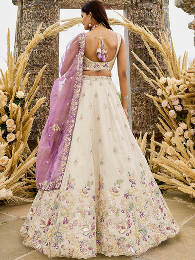 Purple- Tissue Fabric Sequins Thread & Embroidery Ready to Wear Lehenga Choli & Dupatta houseofpanchhi