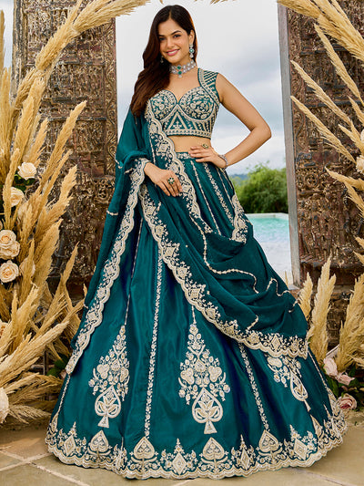 Silk Fabric Beads & Sequined Embroidery Ready to Wear Lehenga Choli & Dupatta houseofpanchhi