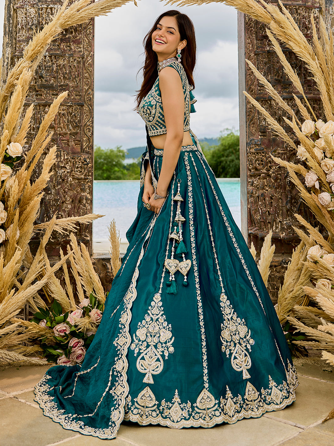 Silk Fabric Beads & Sequined Embroidery Ready to Wear Lehenga Choli & Dupatta houseofpanchhi
