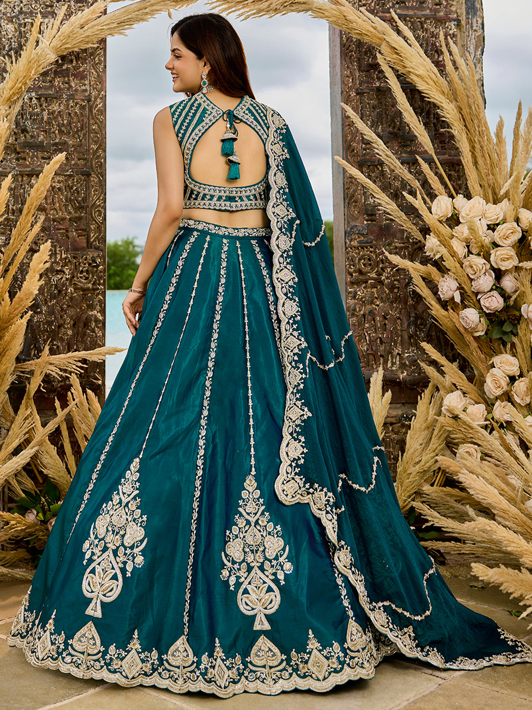 Silk Fabric Beads & Sequined Embroidery Ready to Wear Lehenga Choli & Dupatta houseofpanchhi