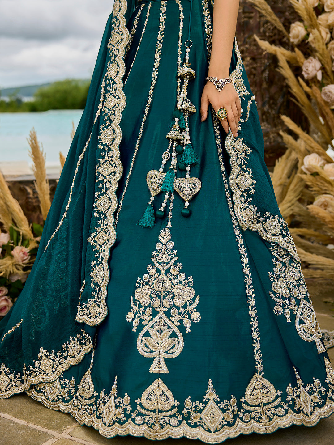 Silk Fabric Beads & Sequined Embroidery Ready to Wear Lehenga Choli & Dupatta houseofpanchhi